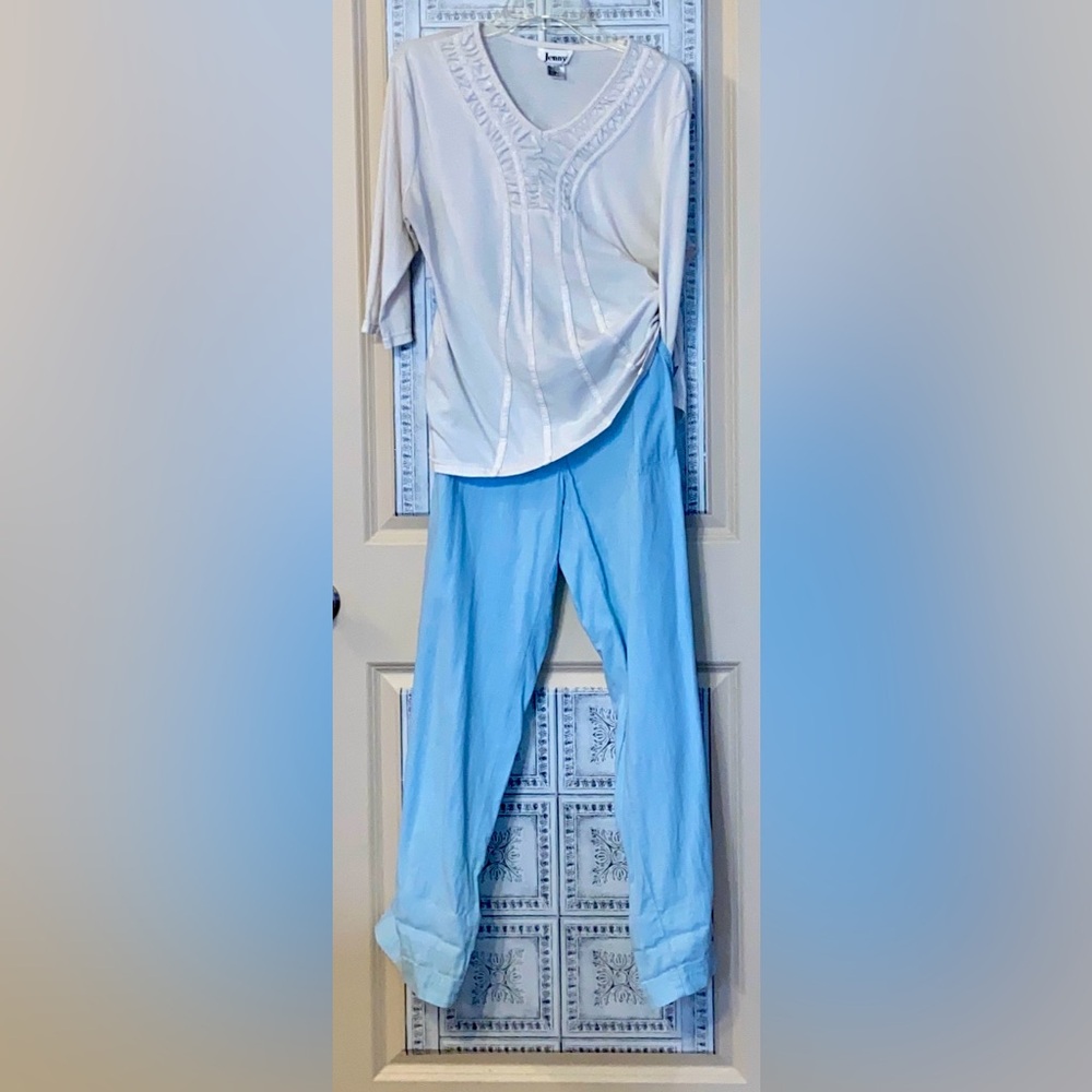 Vintage Bundle Jenny Sz-M/L Creamy Cute Top & Sonoma Sz-10 Bright Sky Blue Pants